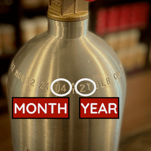 Example of a hydrostatic test date stamped on a CO2 tank